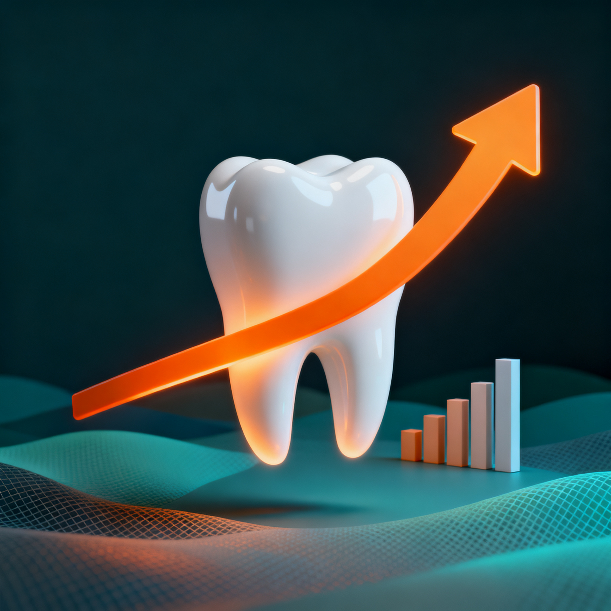 Performance dashboard showing rising new-patient leads and falling cost per acquisition for a dental practice