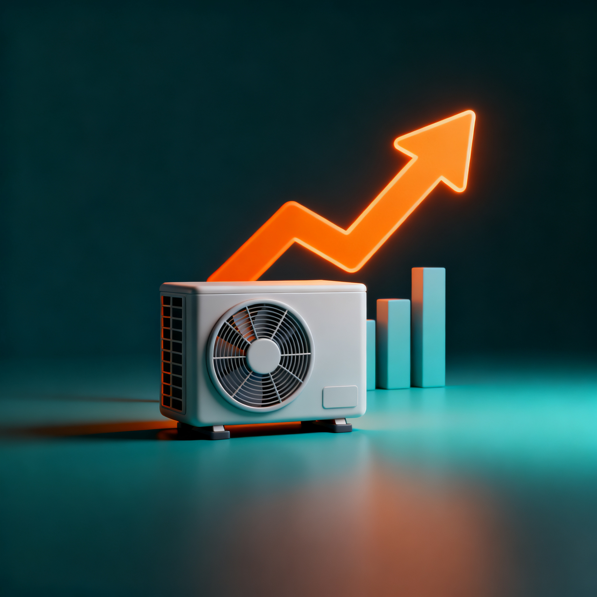 HVAC performance dashboard showing rising service calls and falling cost per lead for a heating and cooling company